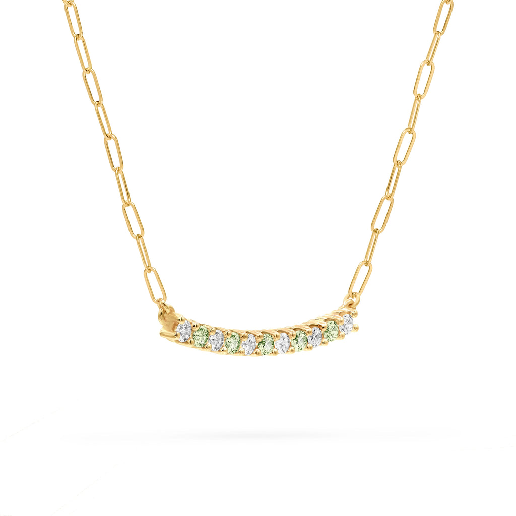 Rosecliff Diamond & Peridot Bar Adelaide Mini Necklace in 14k Gold (August)