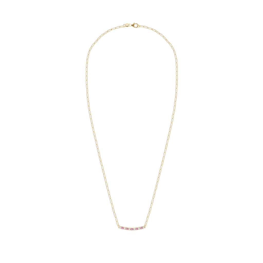 Rosecliff Diamond & Pink Sapphire Bar Adelaide Mini Necklace in 14k Gold (October)