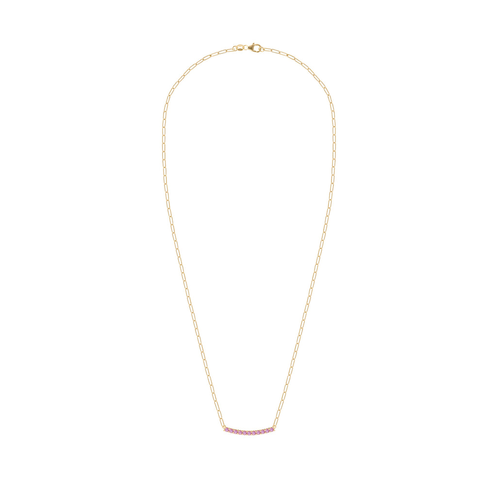 Rosecliff Pink Sapphire Bar Adelaide Mini Necklace in 14k Gold (October)