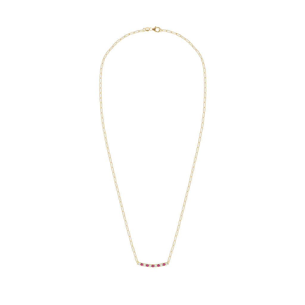 Rosecliff Diamond & Ruby Bar Adelaide Mini Necklace in 14k Gold (July)
