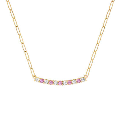 Rosecliff Diamond & Pink Sapphire Bar Adelaide Mini Necklace in 14k Gold (October)