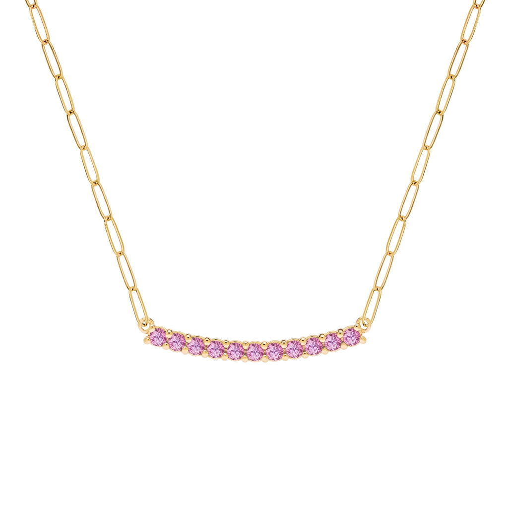 Rosecliff Pink Sapphire Bar Adelaide Mini Necklace in 14k Gold (October)