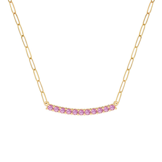 Rosecliff Pink Sapphire Bar Adelaide Mini Necklace in 14k Gold (October)