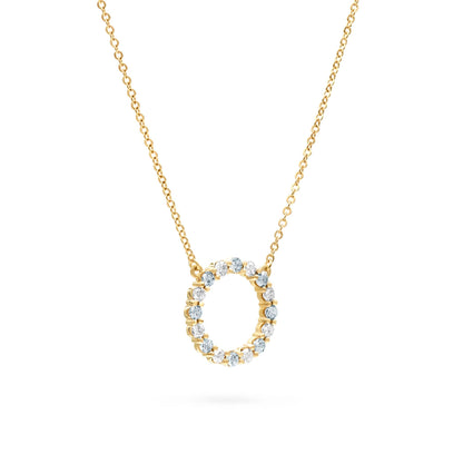 Rosecliff Circle Diamond & Aquamarine Necklace in 14k Gold (March)