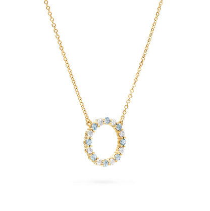 Rosecliff Circle Diamond & Nantucket Blue Topaz Necklace in 14k Gold (December)