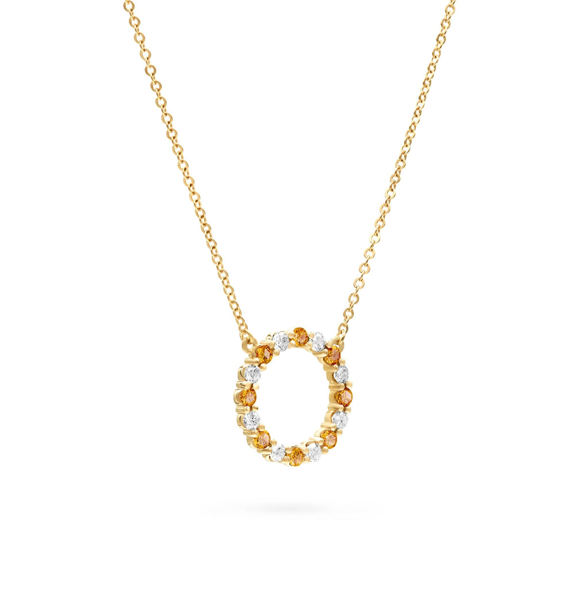 Rosecliff Circle Diamond & Citrine Necklace in 14k Gold (November)