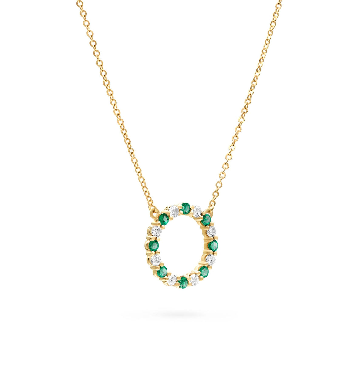 Rosecliff Circle Diamond & Emerald Necklace in 14k Gold (May)