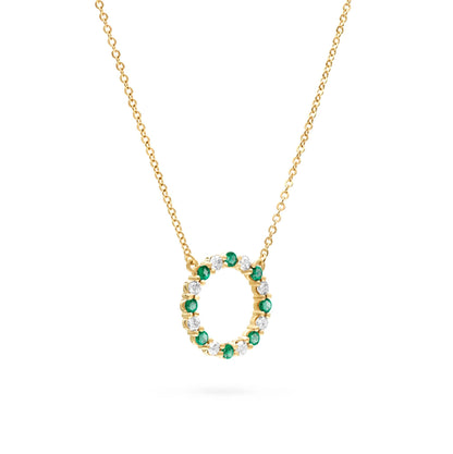 Rosecliff Circle Diamond & Emerald Necklace in 14k Gold (May)