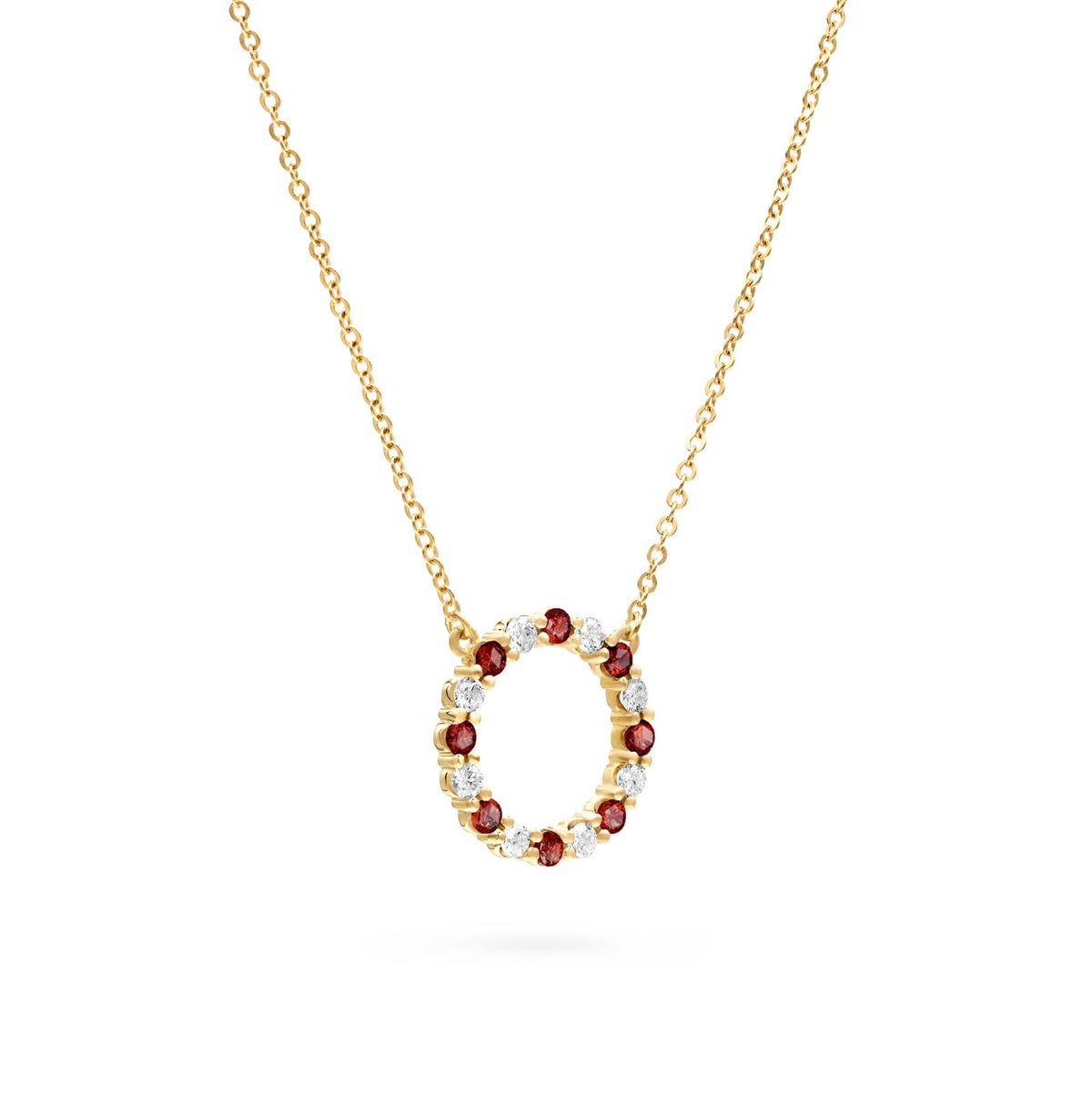 Rosecliff Circle Diamond & Garnet Necklace in 14k Gold (January)