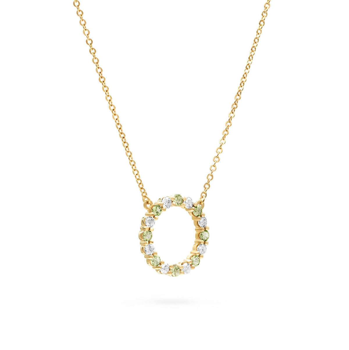 Rosecliff Circle Diamond & Peridot Necklace in 14k Gold (August)