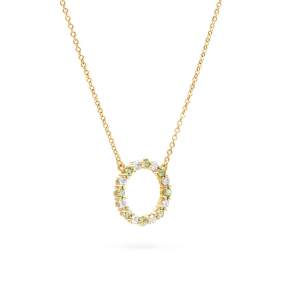 Rosecliff Circle Diamond & Peridot Necklace in 14k Gold (August)