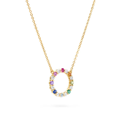 Rainbow Rosecliff Circle Necklace with Diamonds in 14k Gold