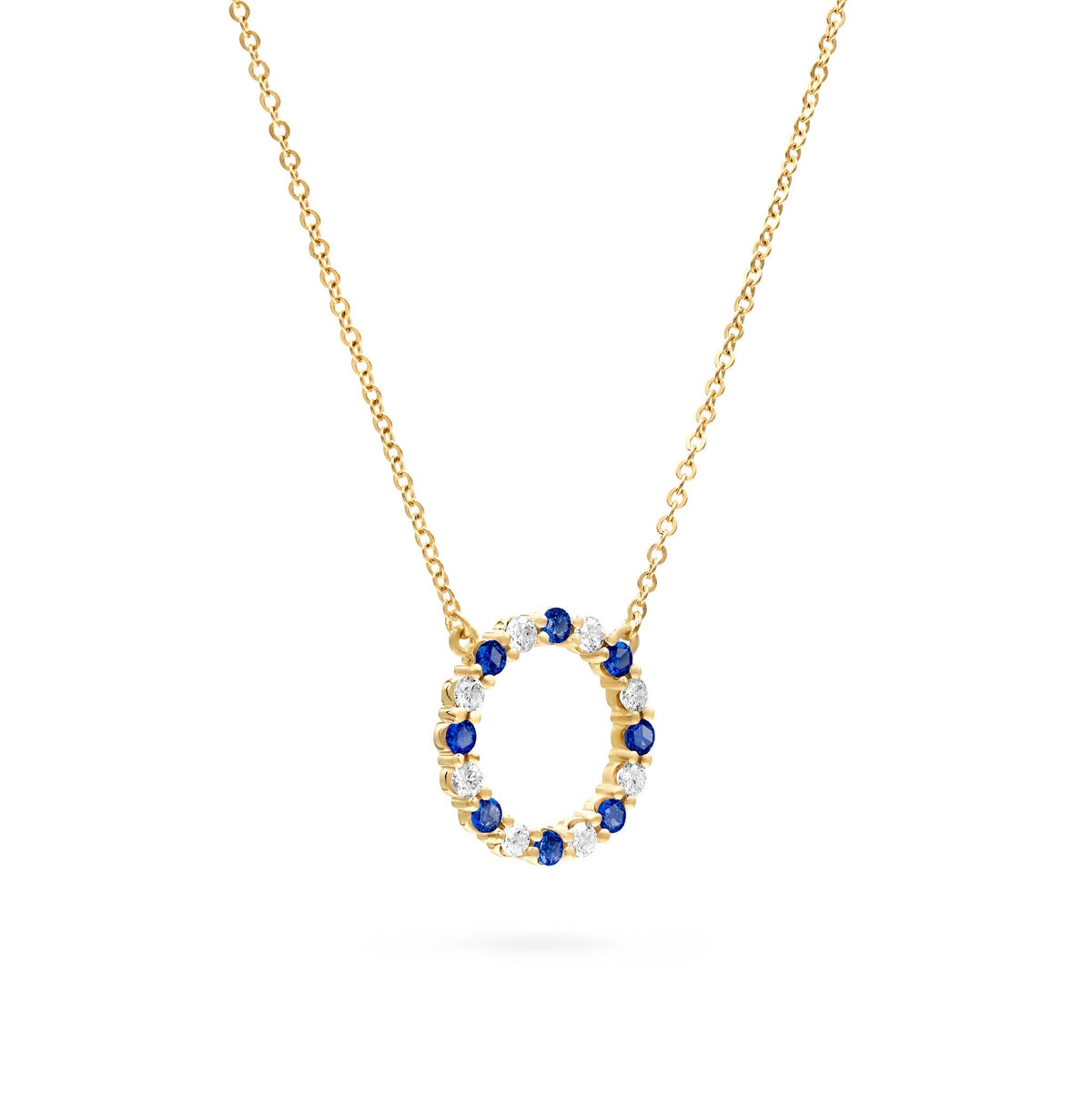 Rosecliff Circle Diamond & Sapphire Necklace in 14k Gold (September)