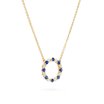 Rosecliff Circle Diamond & Sapphire Necklace in 14k Gold (September)