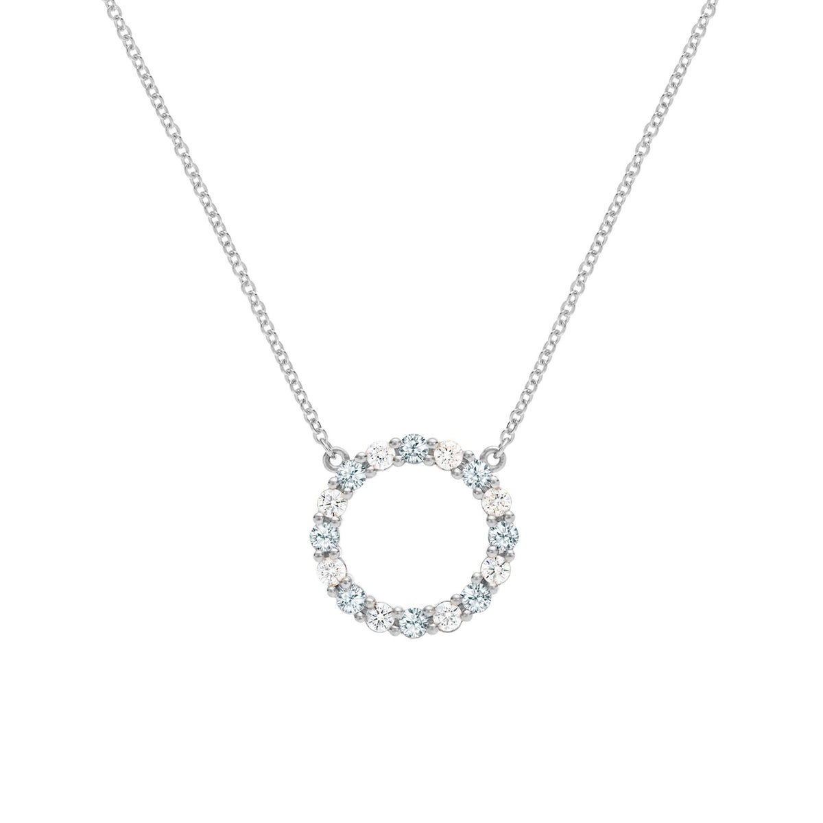 Rosecliff Circle Diamond & Aquamarine Necklace in 14k Gold (March)