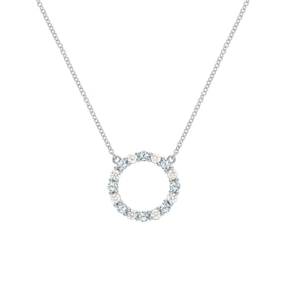 Rosecliff Circle Diamond & Aquamarine Necklace in 14k Gold (March)