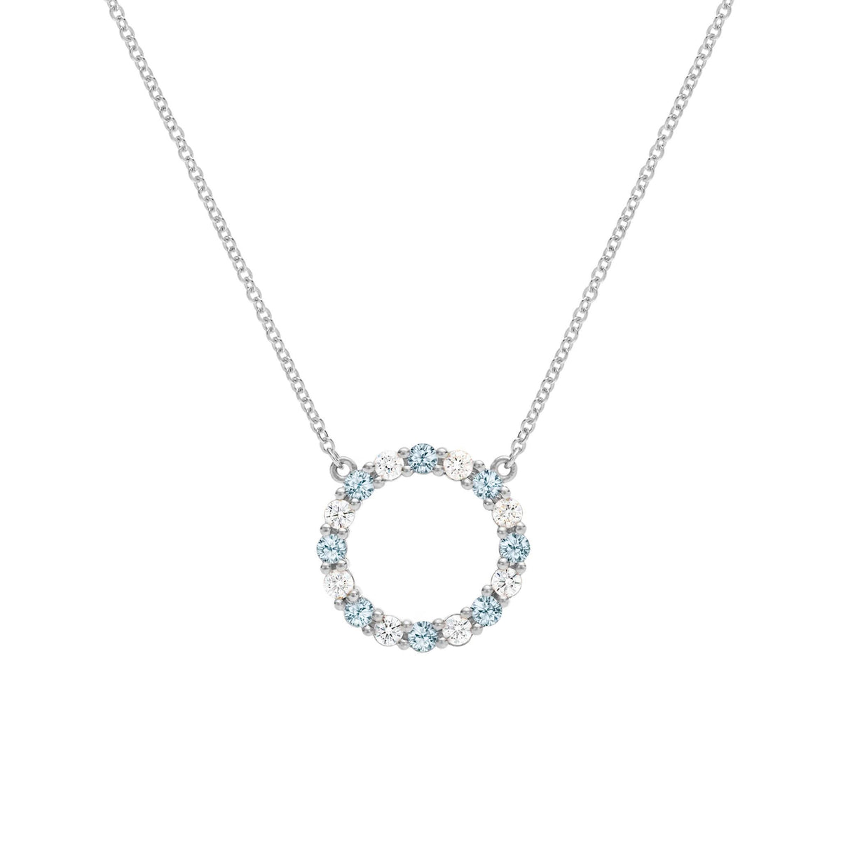 Rosecliff Circle Diamond & Nantucket Blue Topaz Necklace in 14k Gold (December)