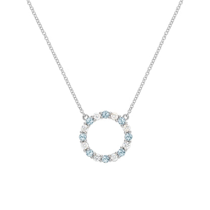 Rosecliff Circle Diamond & Nantucket Blue Topaz Necklace in 14k Gold (December)