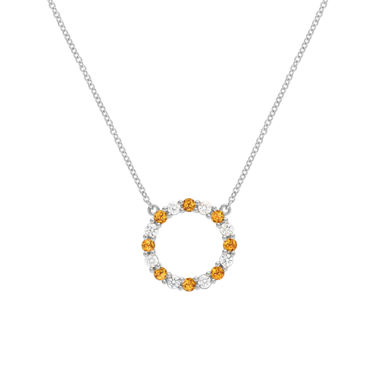 Rosecliff Circle Diamond & Citrine Necklace in 14k Gold (November)