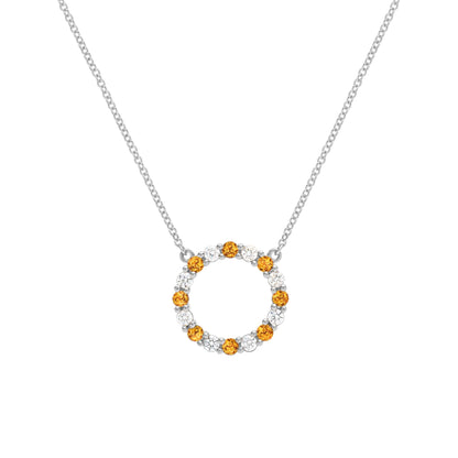 Rosecliff Circle Diamond & Citrine Necklace in 14k Gold (November)