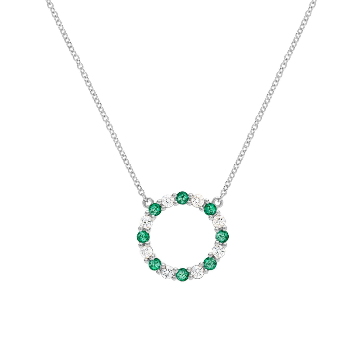 Rosecliff Circle Diamond & Emerald Necklace in 14k Gold (May)