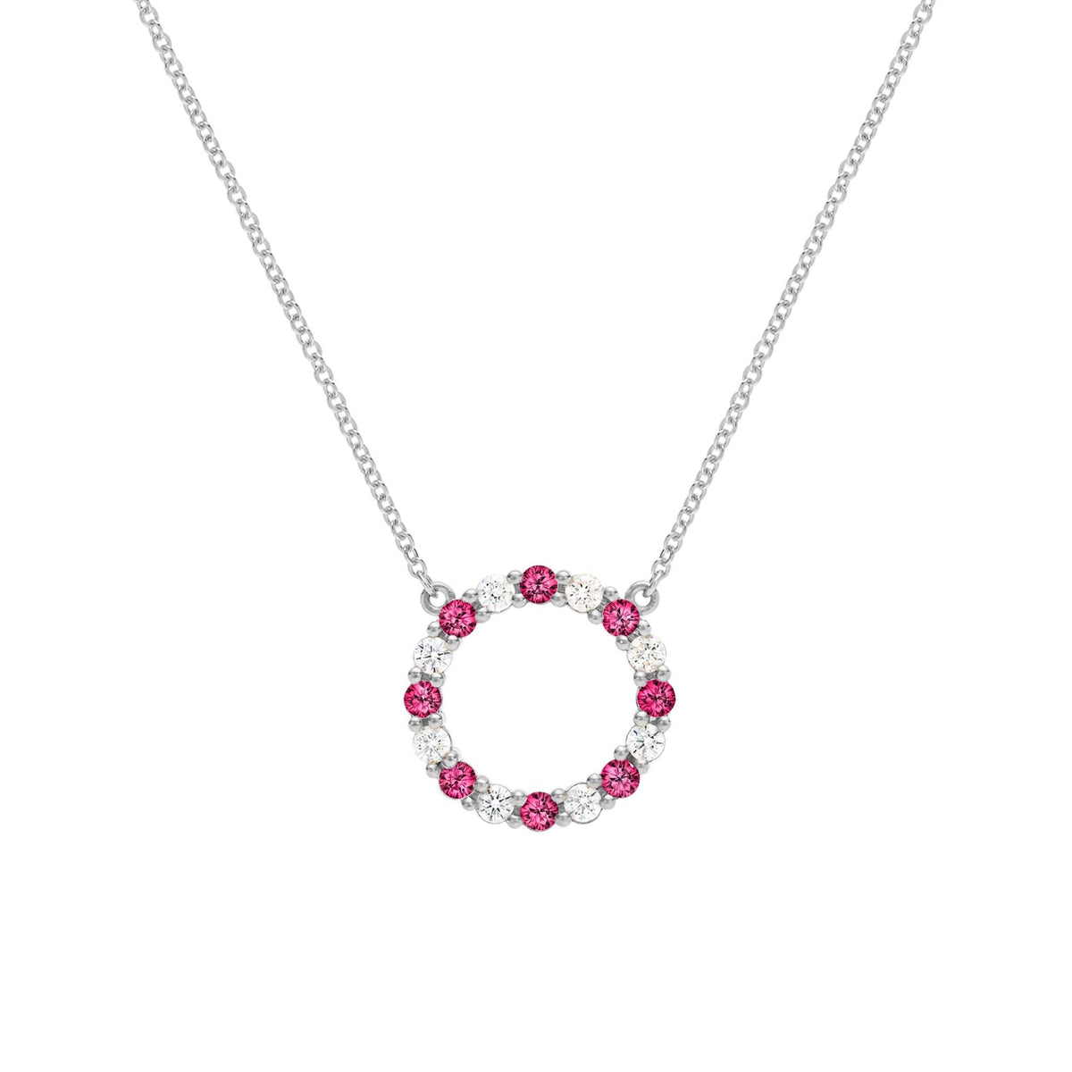 Rosecliff Circle Diamond & Ruby Necklace in 14k Gold (July)