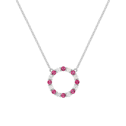 Rosecliff Circle Diamond & Ruby Necklace in 14k Gold (July)