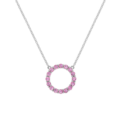 Rosecliff Circle Pink Sapphire Necklace in 14k Gold (October)
