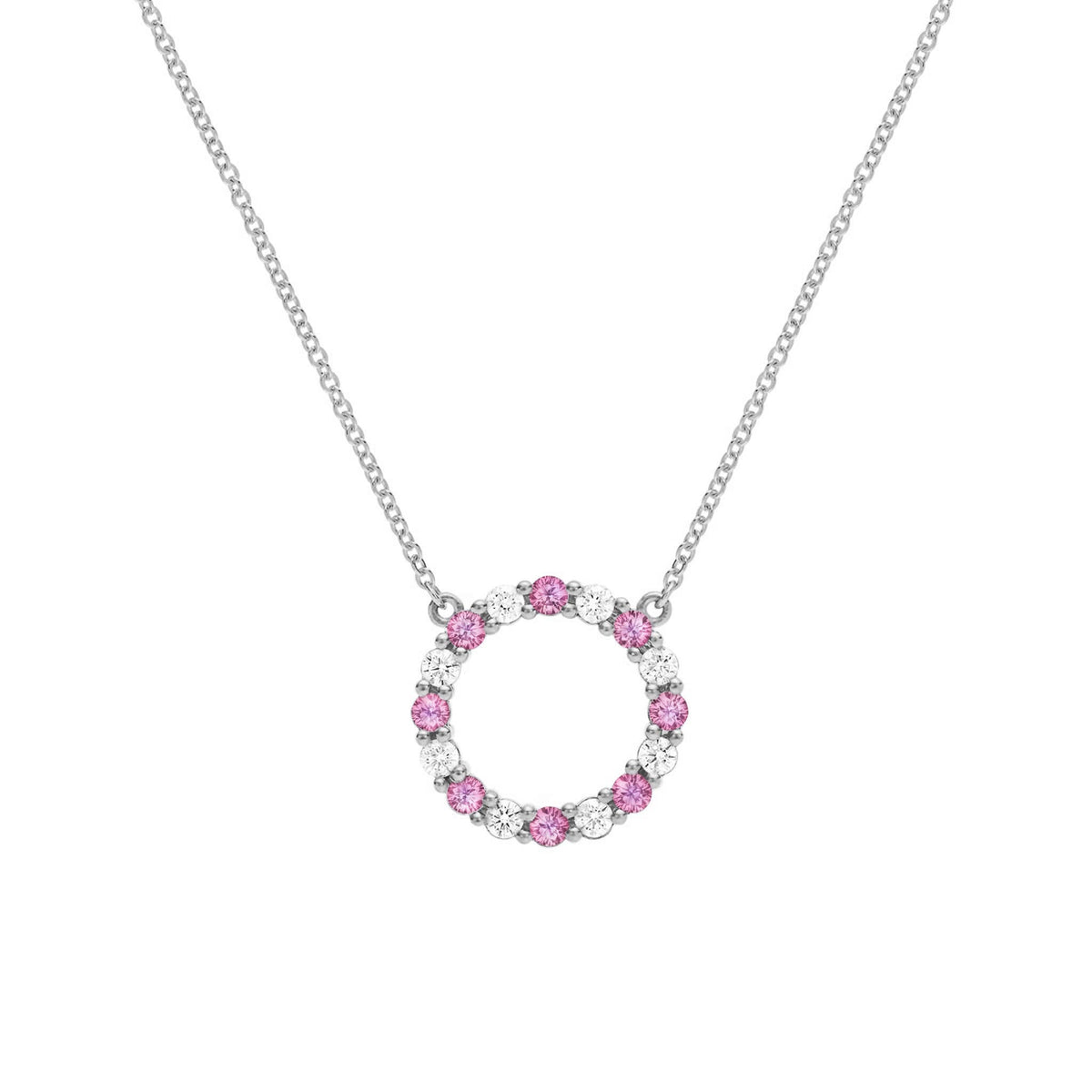 Rosecliff Circle Diamond & Pink Sapphire Necklace in 14k Gold (October)