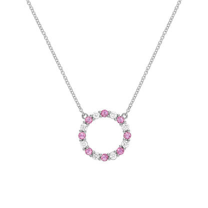 Rosecliff Circle Diamond & Pink Sapphire Necklace in 14k Gold (October)