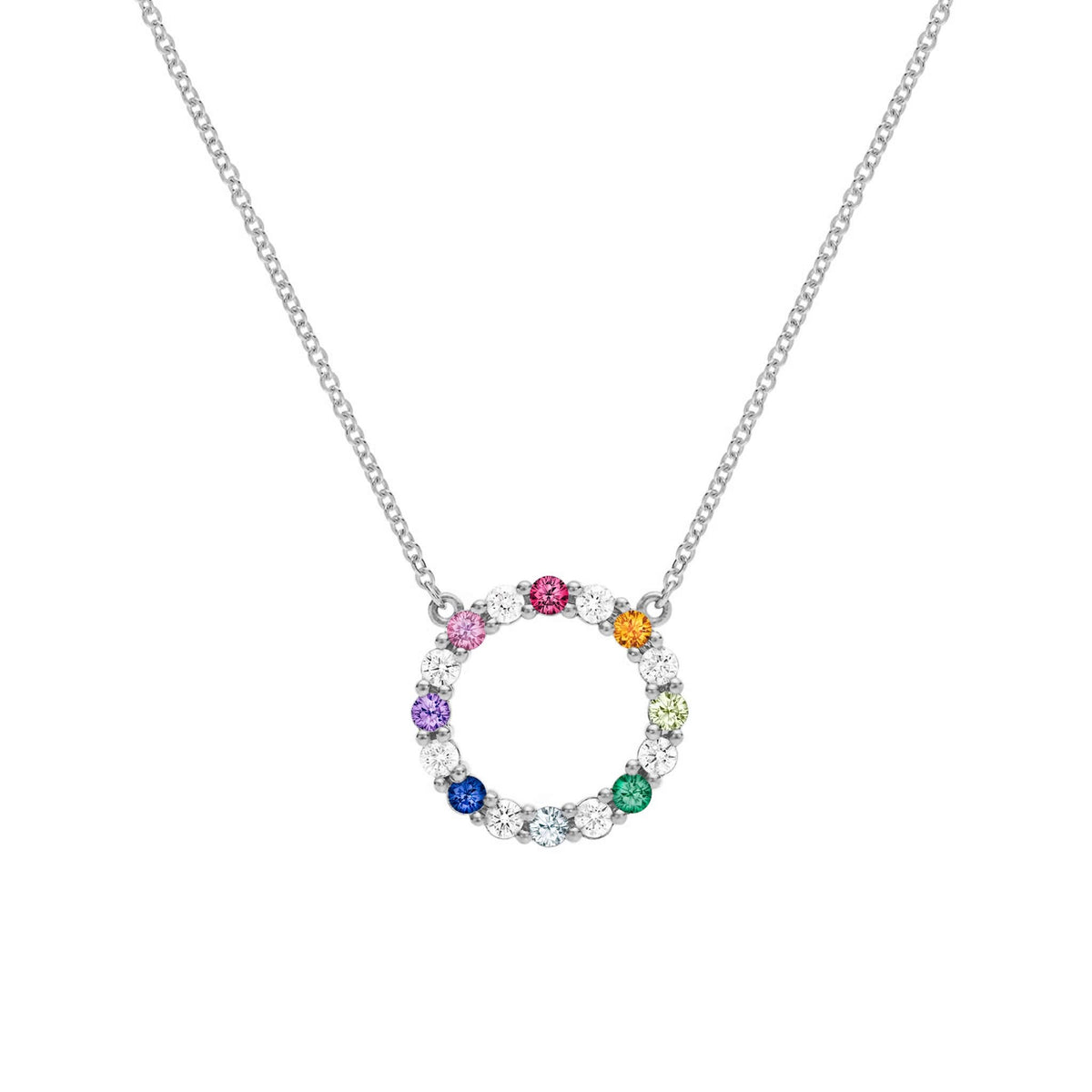 Rainbow Rosecliff Circle Necklace with Diamonds in 14k Gold