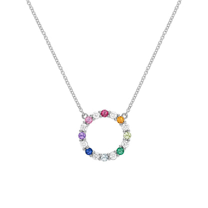 Rainbow Rosecliff Circle Necklace with Diamonds in 14k Gold