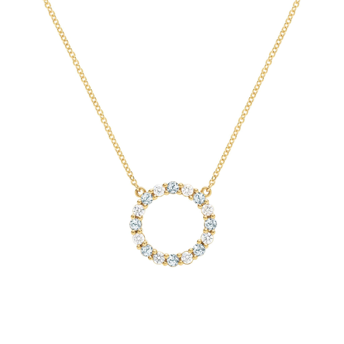 Rosecliff Circle Diamond & Aquamarine Necklace in 14k Gold (March)