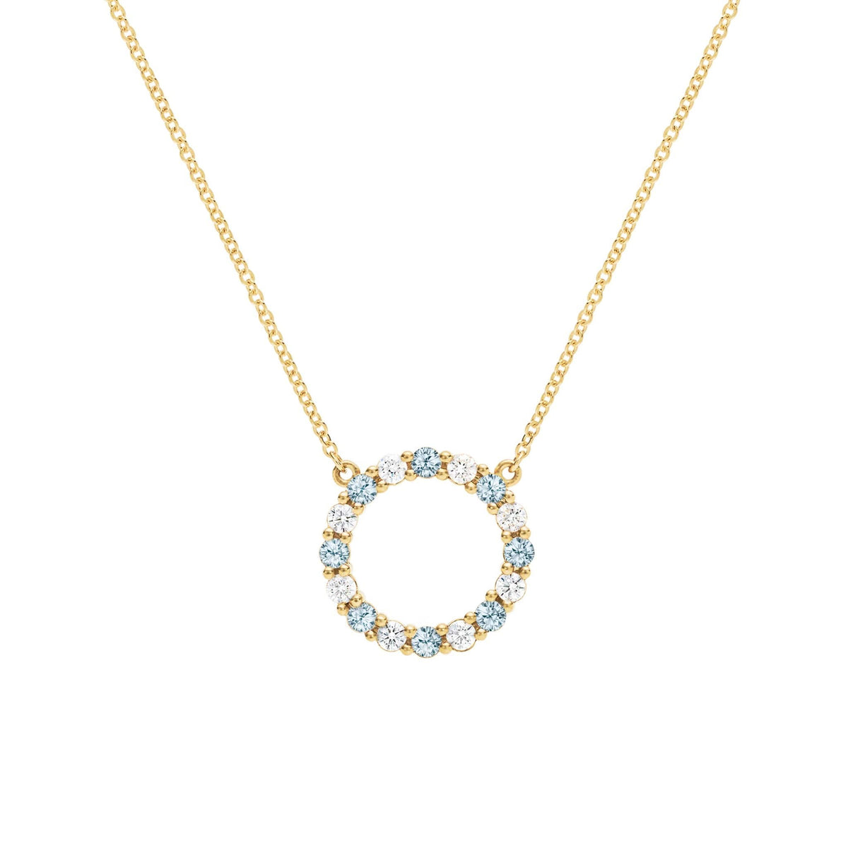 Rosecliff Circle Diamond & Nantucket Blue Topaz Necklace in 14k Gold (December)