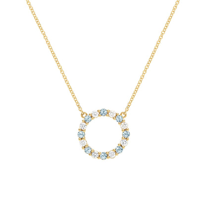 Rosecliff Circle Diamond & Nantucket Blue Topaz Necklace in 14k Gold (December)