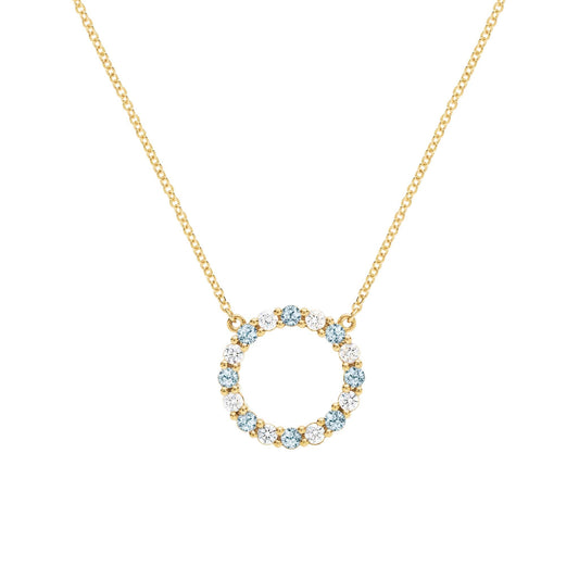 Rosecliff Circle Diamond & Nantucket Blue Topaz Necklace in 14k Gold (December)