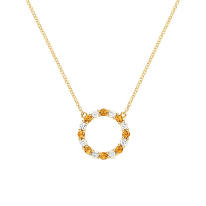 Rosecliff Circle Diamond & Citrine Necklace in 14k Gold (November)