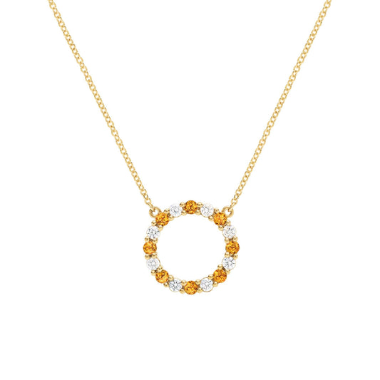 Rosecliff Circle Diamond & Citrine Necklace in 14k Gold (November)