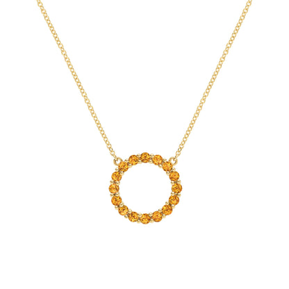 Rosecliff Circle Citrine Necklace in 14k Gold (November)