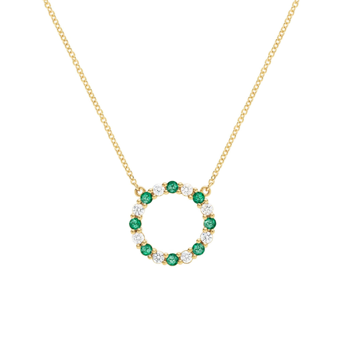 Rosecliff Circle Diamond & Emerald Necklace in 14k Gold (May)