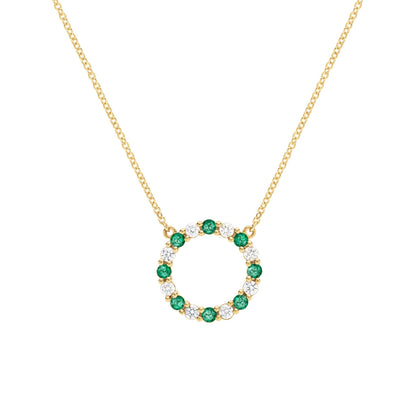 Rosecliff Circle Diamond & Emerald Necklace in 14k Gold (May)