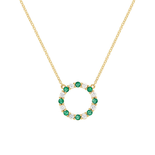 Rosecliff Circle Diamond & Emerald Necklace in 14k Gold (May)