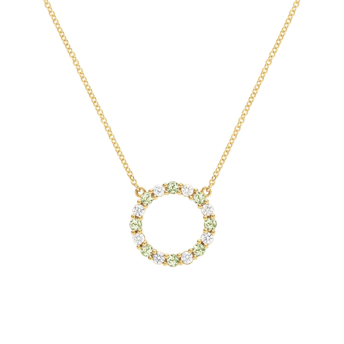 Rosecliff Circle Diamond & Peridot Necklace in 14k Gold (August)