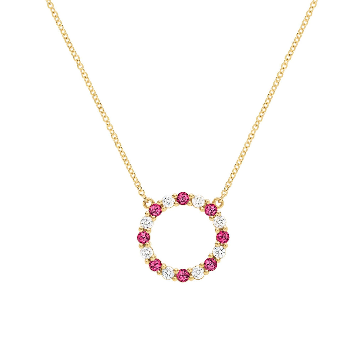 Rosecliff Circle Diamond & Ruby Necklace in 14k Gold (July)
