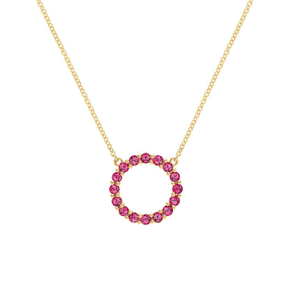 Rosecliff Circle Ruby Necklace in 14k Gold (July)