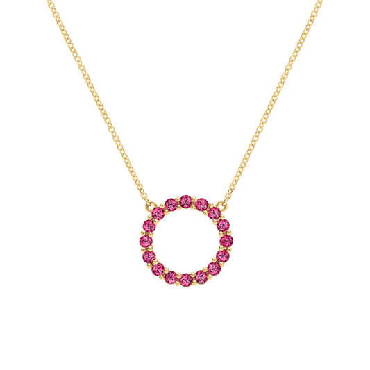 Rosecliff Circle Ruby Necklace in 14k Gold (July)