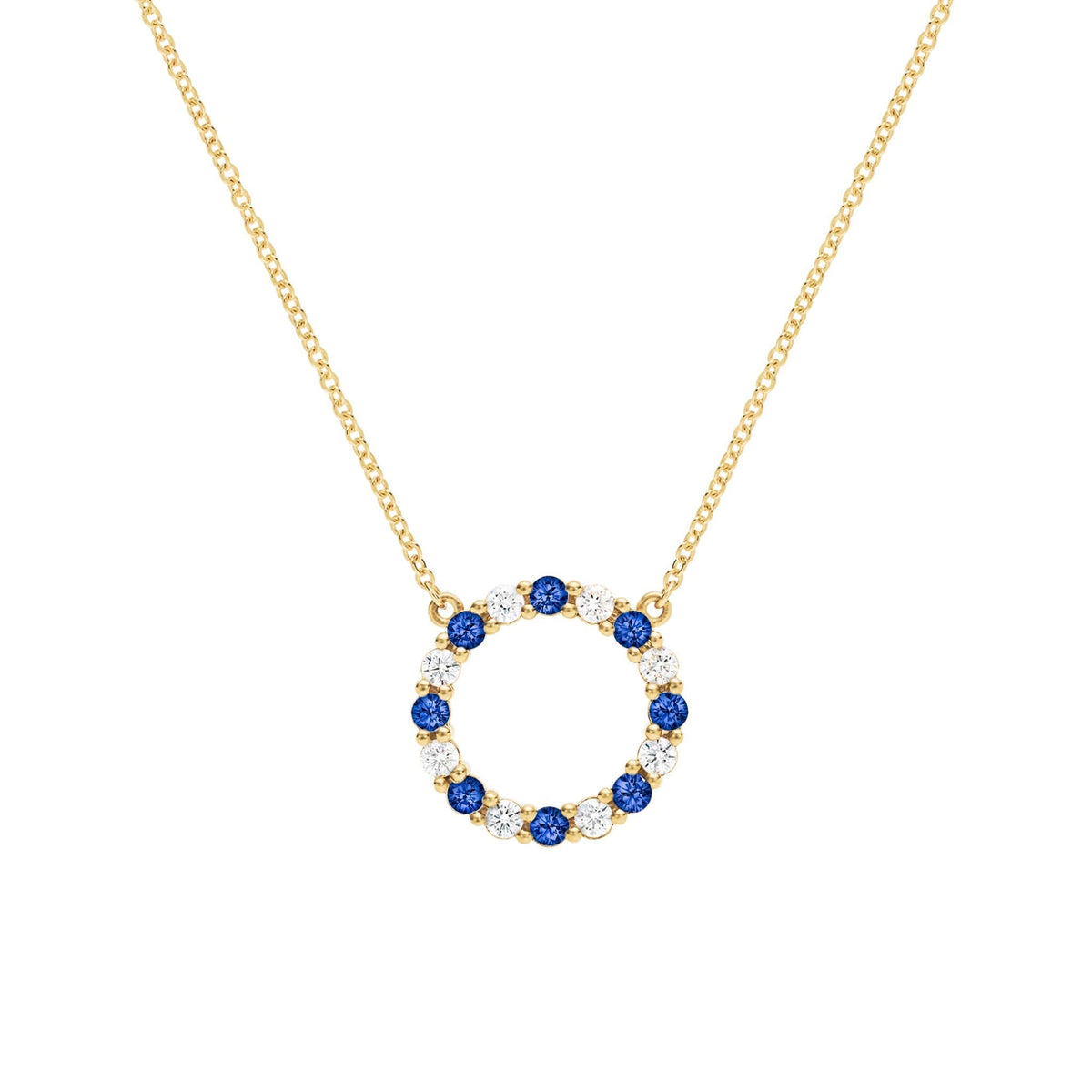 Rosecliff Circle Diamond & Sapphire Necklace in 14k Gold (September)