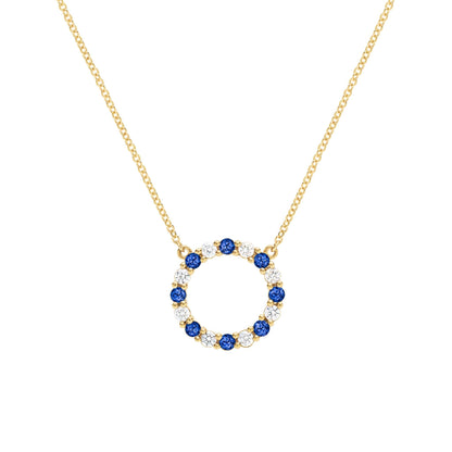 Rosecliff Circle Diamond & Sapphire Necklace in 14k Gold (September)