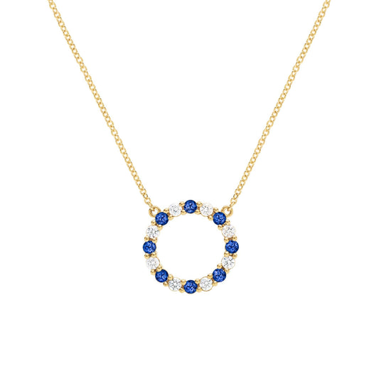 Rosecliff Circle Diamond & Sapphire Necklace in 14k Gold (September)