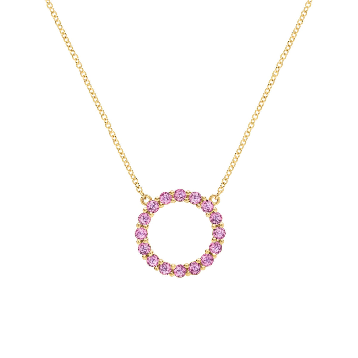 Rosecliff Circle Pink Sapphire Necklace in 14k Gold (October)